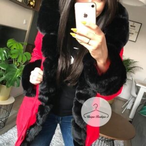 1258.jpg Zimowa parka Premium czerwona czarne futro sztuczne XS-XL