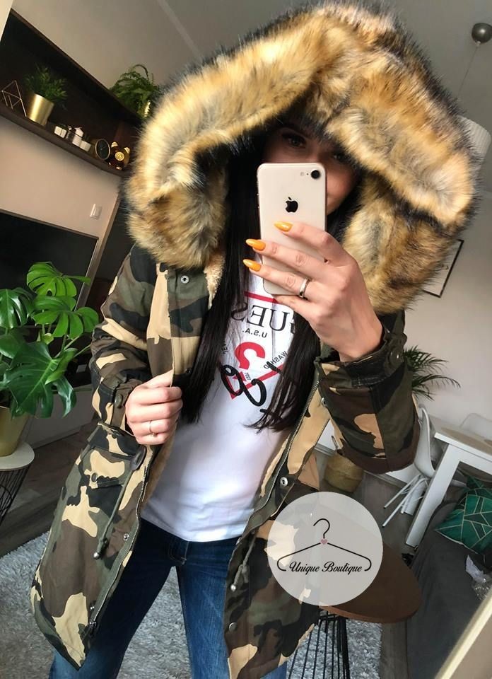Parka Moro brązowe futro sztuczne REALLY XS-L