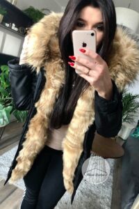 Kurtka parka czarna futro sztuczne beżowe K.Zell XS-XL