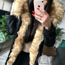 Kurtka parka czarna futro sztuczne beżowe K.Zell XS-XL