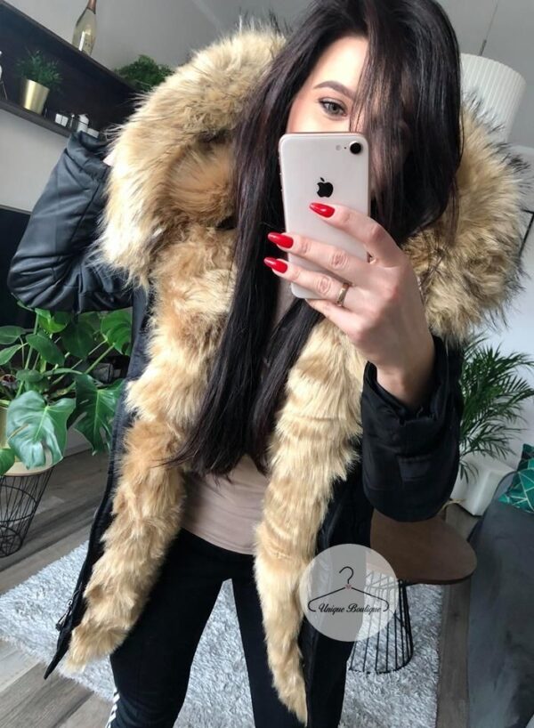 Kurtka parka czarna futro sztuczne beżowe K.Zell XS-XL