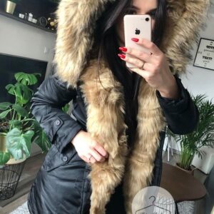 Kurtka parka czarna futro sztuczne beżowe K.Zell XS-XL