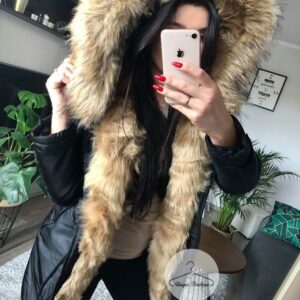 Kurtka parka czarna futro sztuczne beżowe K.Zell XS-XL