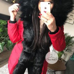 2120.jpg Kurtka Parka CZERWONA czarne futro sztuczne S-L