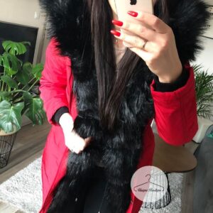 2126.jpg Kurtka Parka CZERWONA czarne futro sztuczne S-L