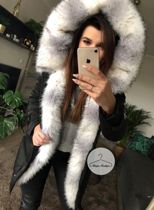 Czarna Kurtka Parka Arctic futro sztuczne ombre K.Zell S-L