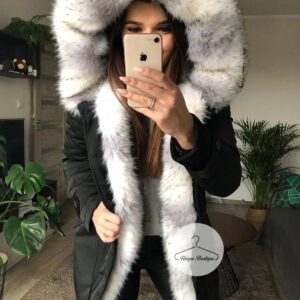 Czarna Kurtka Parka Arctic futro sztuczne ombre K.Zell S-L