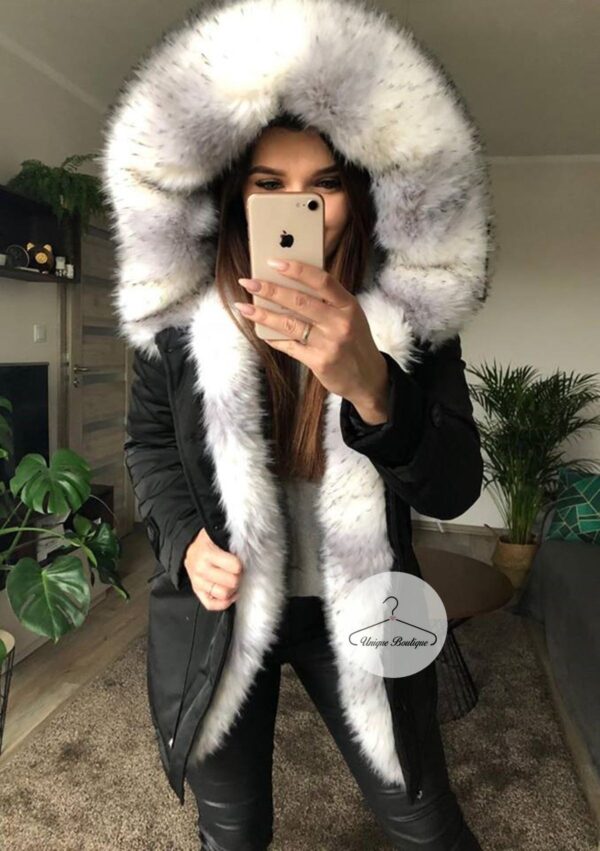 Czarna Kurtka Parka Arctic futro sztuczne ombre K.Zell S-L
