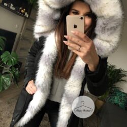 Czarna Kurtka Parka Arctic futro sztuczne ombre K.Zell S-L
