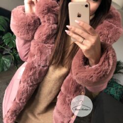 Zimowa parka BRUDNY RÓŻ premium futro sztuczne S-L