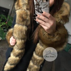 3000.jpg Zimowa granatowa parka Premium natural brązowe futro sztuczne XS-L
