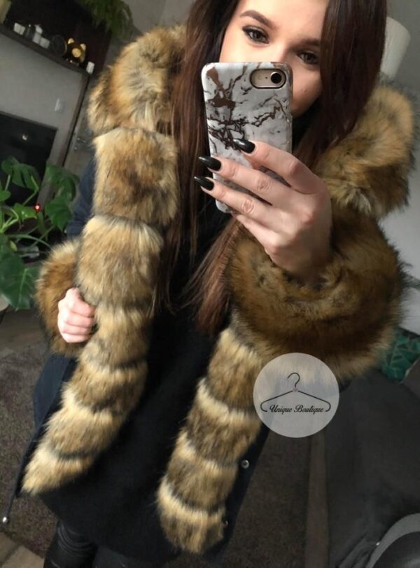 3000.jpg Zimowa granatowa parka Premium natural brązowe futro sztuczne XS-L