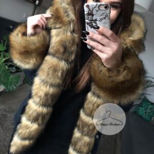 3002.jpg Zimowa granatowa parka Premium natural brązowe futro sztuczne XS-L