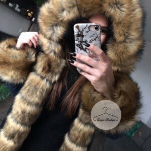 3004.jpg Zimowa granatowa parka Premium natural brązowe futro sztuczne XS-L