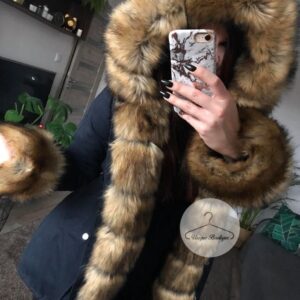 3006.jpg Zimowa granatowa parka Premium natural brązowe futro sztuczne XS-L
