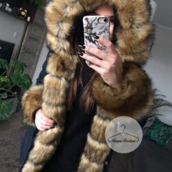3010.jpg Zimowa granatowa parka Premium natural brązowe futro sztuczne XS-L