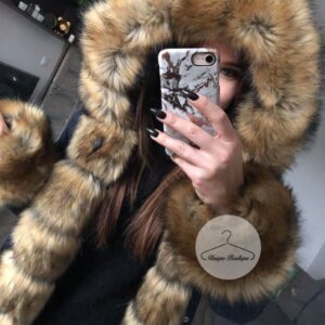 3012.jpg Zimowa granatowa parka Premium natural brązowe futro sztuczne XS-L