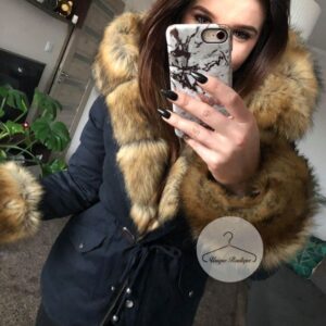 3014.jpg Zimowa granatowa parka Premium natural brązowe futro sztuczne XS-L