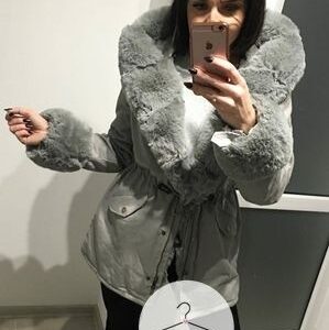 Ortalionowa parka zimowa Premium z szarym futrem sztucznym