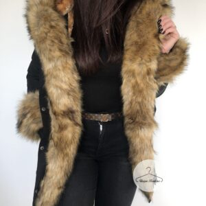 4014.jpg Zimowa czarna parka Winter natural brązowe futro sztuczne XS-L