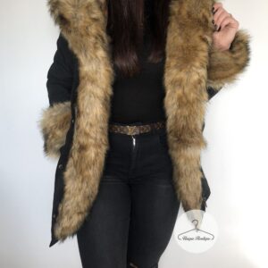 4018.jpg Zimowa czarna parka Winter natural brązowe futro sztuczne XS-L