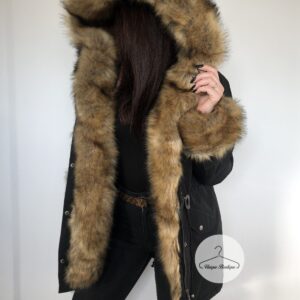 4020.jpg Zimowa czarna parka Winter natural brązowe futro sztuczne XS-L