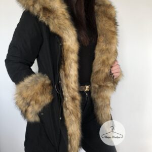 4026.jpg Zimowa czarna parka Winter natural brązowe futro sztuczne XS-L