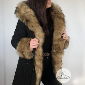 4028.jpg Zimowa czarna parka Winter natural brązowe futro sztuczne XS-L