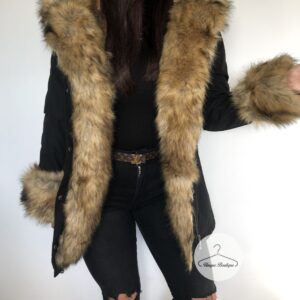 4030.jpg Zimowa czarna parka Winter natural brązowe futro sztuczne XS-L