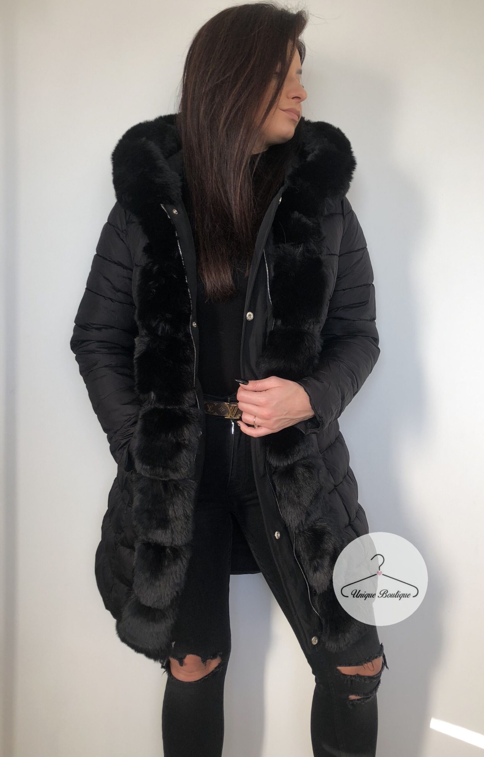 Dwustronna kurtka zimowa Alaska czarna z futrem sztucznym Black