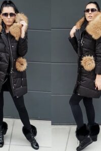Czarna puchowa kurtka SNOW futro naturalne jenot naturalny S-XL