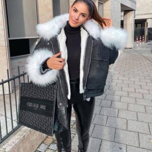 Kurtka jeansowa katana ze sztucznym futerkiem Denim Black&White