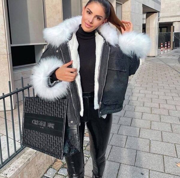 Kurtka jeansowa katana ze sztucznym futerkiem Denim Black&White