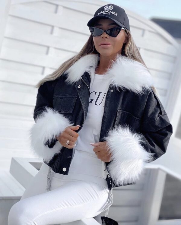 Kurtka jeansowa katana ze sztucznym futerkiem Denim Black&White