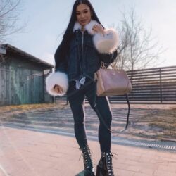 Kurtka jeansowa katana ze sztucznym futerkiem Denim Black&White