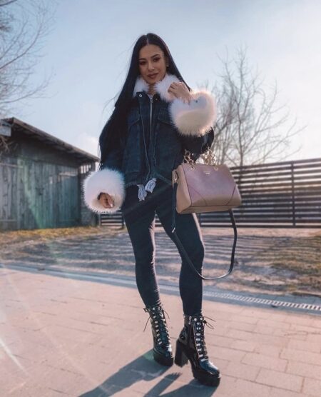Kurtka jeansowa katana ze sztucznym futerkiem Denim Black&White