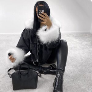 Kurtka jeansowa katana ze sztucznym futerkiem Denim Black&White
