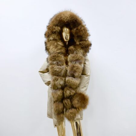 Beżowa Parka Jenot Supreme Black – Italy Moda | Damska kurtka z naturalnym futrem