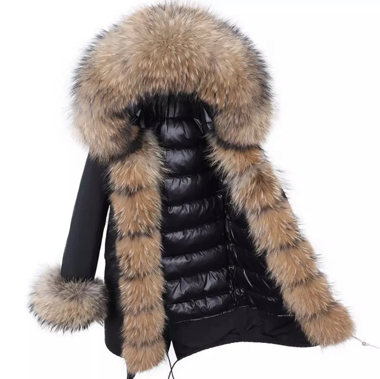 5406.jpg Długa parka czarna z futrem z jenota puchowa Furry