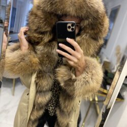 Beżowa Parka Jenot Supreme Black – Italy Moda | Damska kurtka z naturalnym futrem