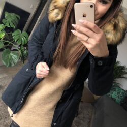 Granatowa Parka ze sztucznym Futrem Really