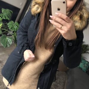 Granatowa Parka ze sztucznym Futrem Really