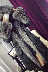 619.jpg Zjawiskowa Parka KHAKI JENOT Lis srebrny futro M