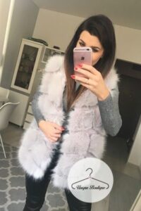 Kamizelka a'la lis futro sztuczne jasny szary/jasny róż/ciemny szary