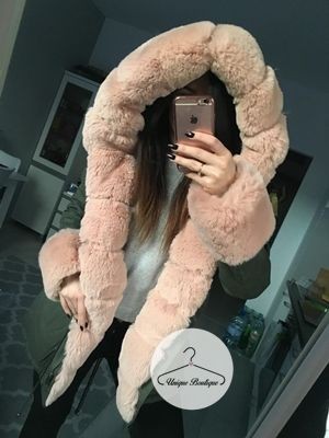 Zimowa parka Khaki Premium różowe futro sztuczne XS-L