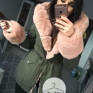 Zimowa parka Khaki Premium różowe futro sztuczne XS-L