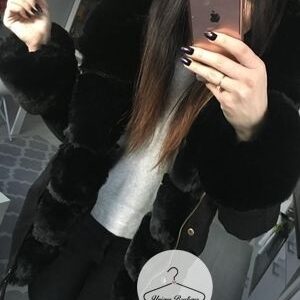 Zimowa CZARNA parka Premium czarne futro sztuczne XS-XL