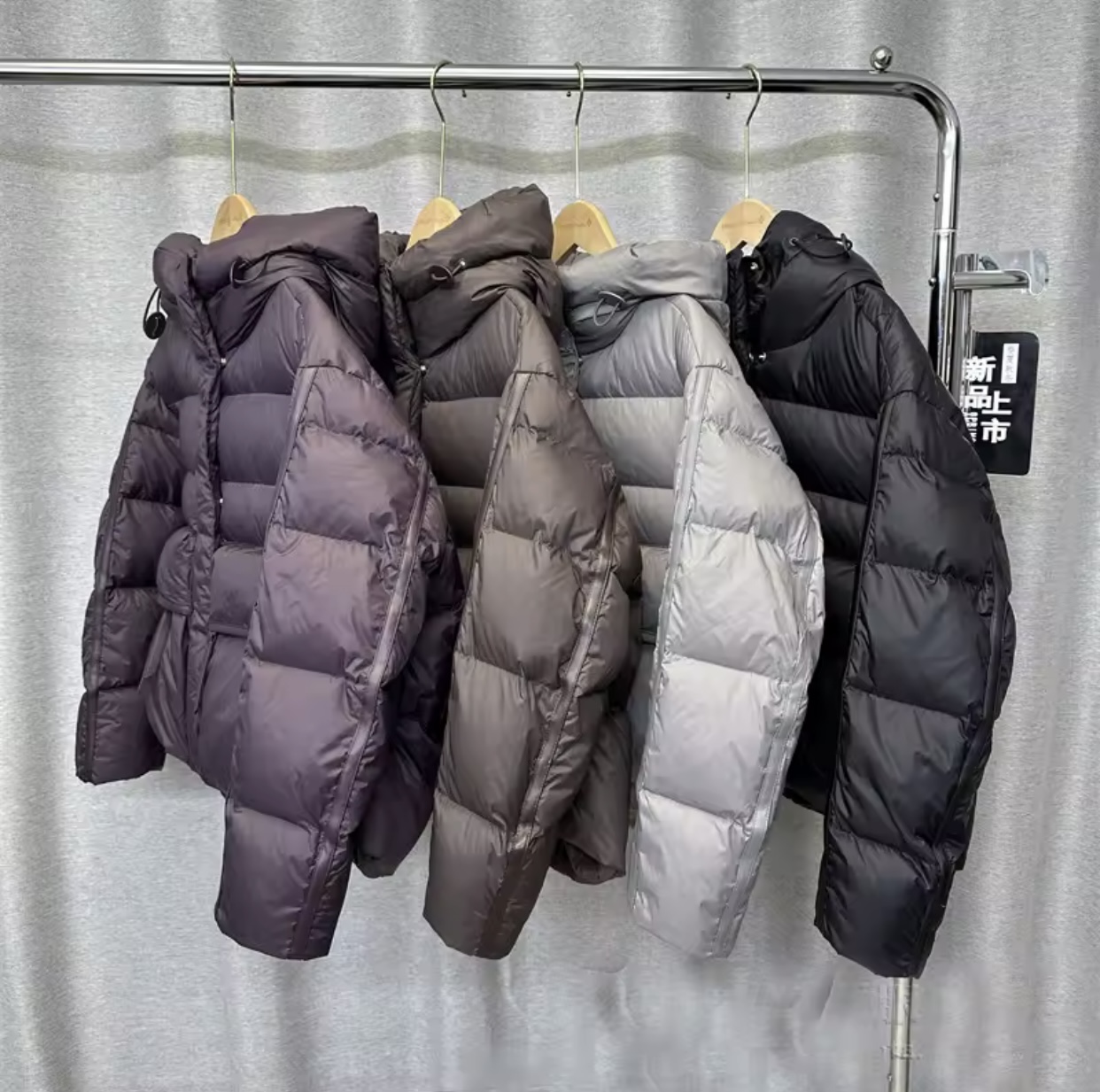 Krótka puchowa śliwkowa kurtka oversize puch naturalny duże kieszenie S M L